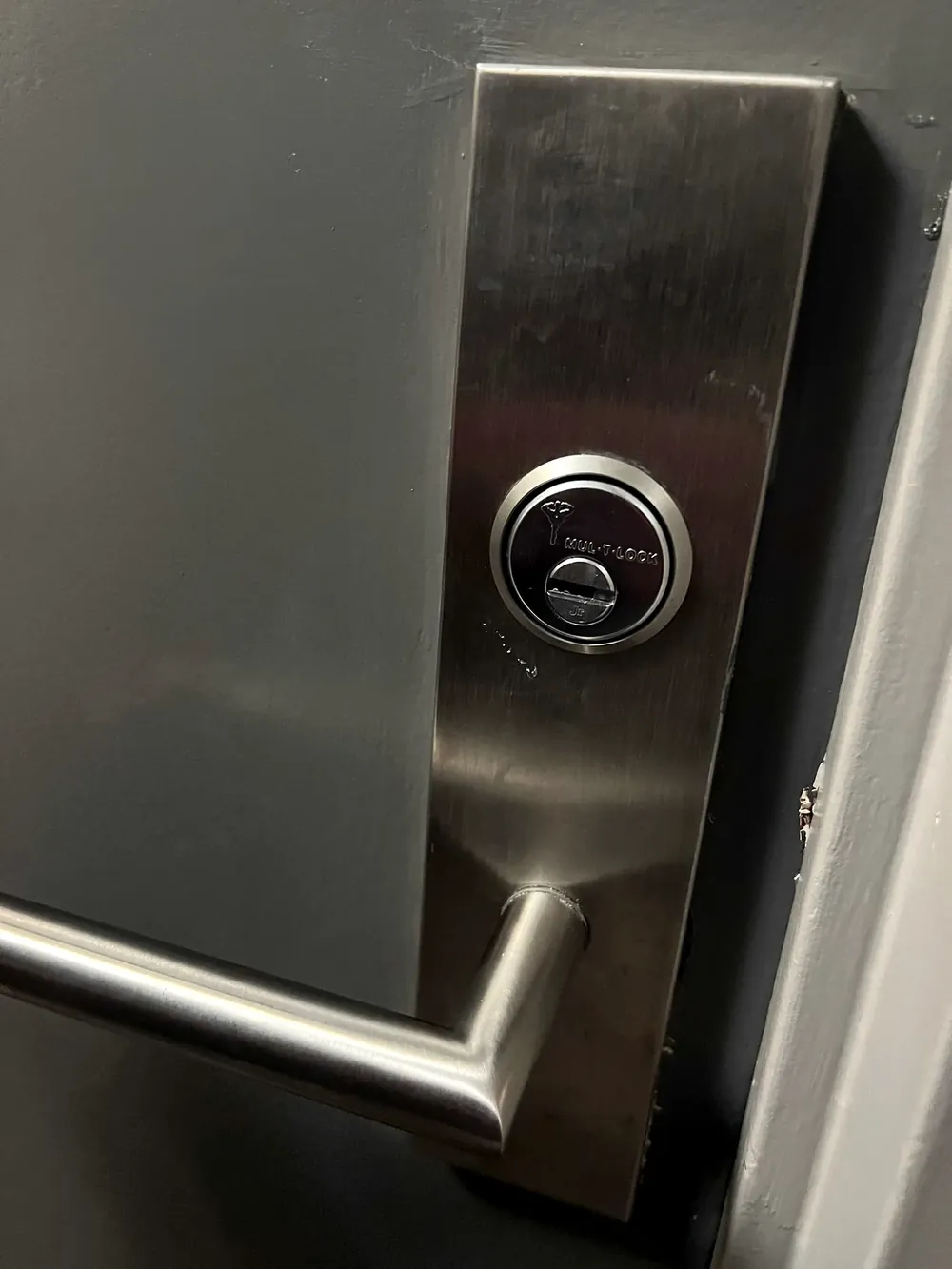 Commercial lever lock on a steel back door