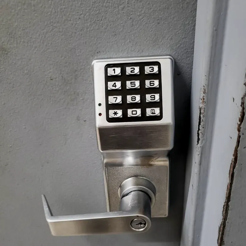 Commercial keypad lever lock installed by Alex